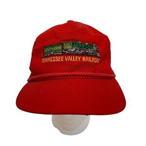 Vintage Tennessee Valley Railroad Red Train Engine Snapback Baseball Cap Hat